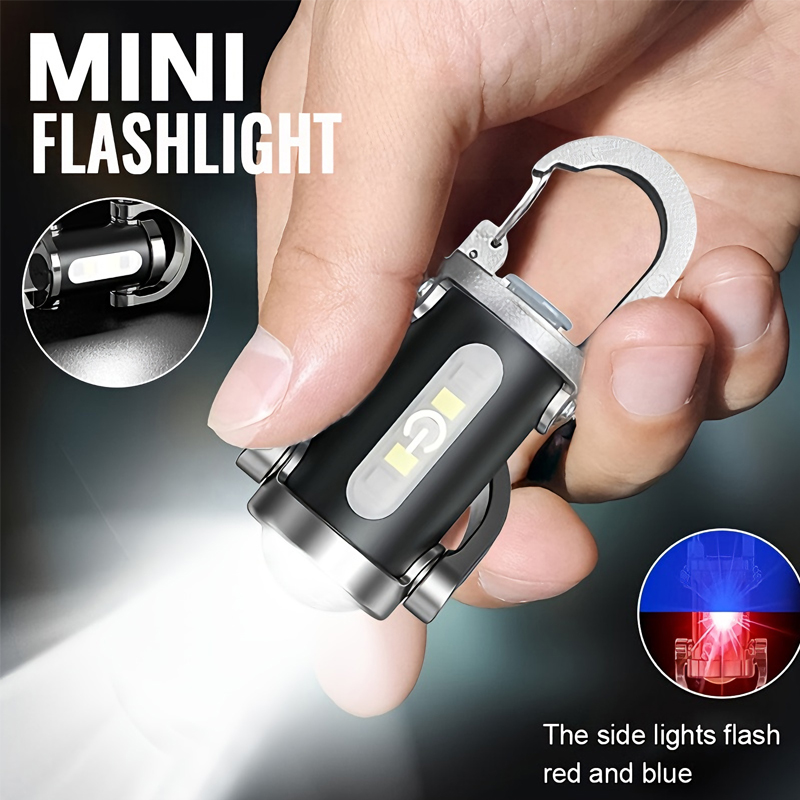 Men Keychain Accessories - ไฟฉายพวงกุญแจขนาดเล็กแบบชาร์จไฟได้ ไฟ COB พกพาสะดวก พร้อมตะขอ ใช้เป็นไฟทำงานกลางแจ้ง