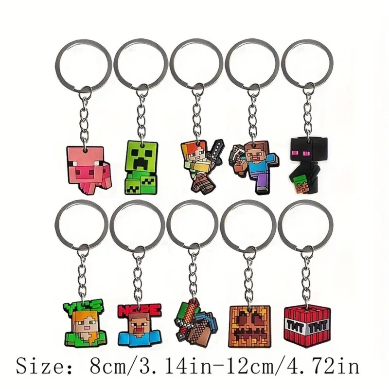 Men Keychain Accessories - พวงกุญแจเกม Minecraft สุดฮิต 10 ชิ้น วัสดุ