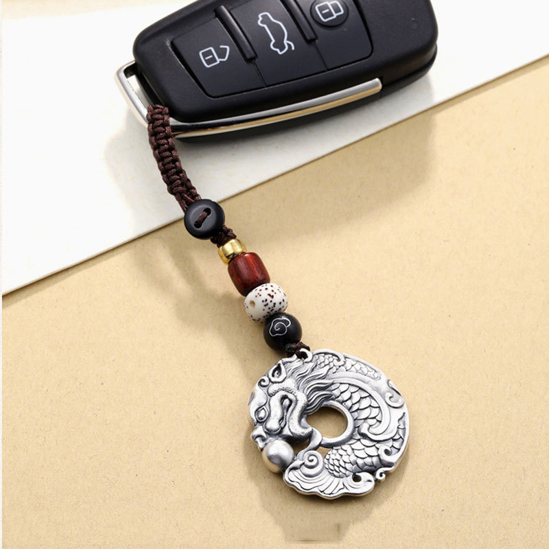 Men Accessories Ethnic - Retro สไตล์ชาติพันธุ์มังกรปลาเล่นไข่มุก Electroplated พวงกุญแจเงิน Totem พวงกุญแจของขวัญผู้ชายกุญแจรถ
