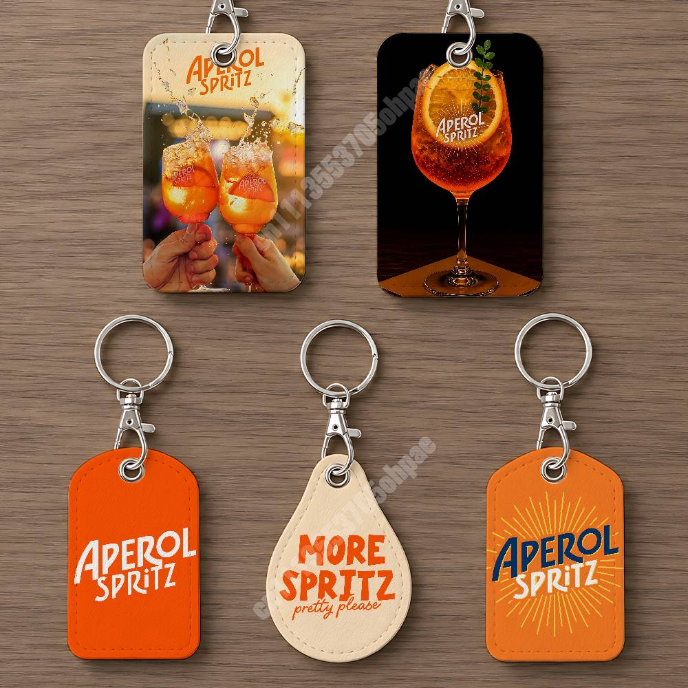 Men Keychain Accessories - พวงกุญแจหนังพร้อมช่องใส่บัตรสำหรับ Airtag และบัตรประจำตัว รุ่น Orange Prosecco